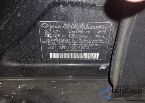 2013 Hyundai Sonata Gls from USA, damaged, VIN 5NPEB4AC6DH645776